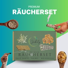 JEEBUTY Premium Incense Set XL, Frankincense, Boswellia Carterii, 50 g, Sage Loose 25 g, Sage Incense Bundle 1 x Palo Santo 3X, Gift Set