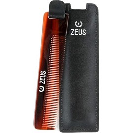 ZEUS Pocket Beard Comb with Leather Sheath, Handmade Saw-Cut Pocket Beard & Mustache Comb with Travel Storing Case (U11)