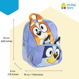mybagstory - Bluey Plush Backpack - Children 22 x 18 x 8 cm - Ultra Soft - 1 Zip Compartment - Mini Cuddly Bag for Nursery, Nursery, Trips or Gifts