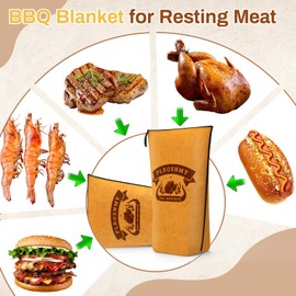 BBQ Blanket for Resting Meat, 21 Inch Smoker Meat Resting Blanket for Brisket, Beef, Turkey, Wide Mouth Meat Insulated Resting Bag for Smoking, Grilling, Camping