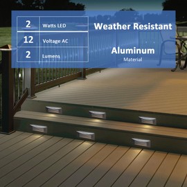Low Voltage 2W LED Deck Light 12V Outdoor Landscape Stair Railing Lighting 3000K Warm White Black Finish Metal Step Light with Cable Connector for Walkway Hallway Stairway