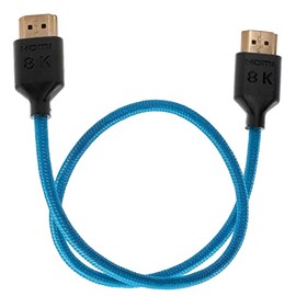 KONDOR BLUE 8K HDMI to HDMI Thin Short Straight Braided Cable for On-Camera Monitors, Capture Cards + More | 8K/60hz 4K/120hz | 48Gbps 3D HDR MetaData | 17" Inch | Blue