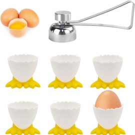 SIYINGSAERY 7 Pcs Egg Cups Set, Chicken Feet Egg Cup and Stainless Steel Egg Opener, Novelty Egg Cups Boiled Egg Holder Cup Funny Egg Topper Egg Cups Stand for Boiled Eggs Breakfast(Yellow)`