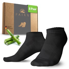 PAIXX Premium Bamboo Trainer Socks Pack of 8, 43-46 & 39-42, Men & Women - Breathable, Antibacterial Ankle Socks Against Sweaty Feet - Lint-Free Anti Odour Bamboo Socks, Black 8 Pairs