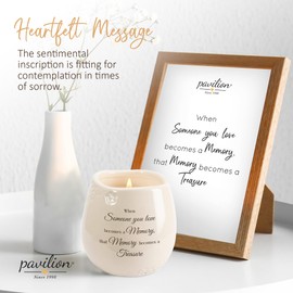 Pavilion - 8 Oz Candle Holder - Cream Beige Ceramic Candle Vessel with 100% Soy Wax, Tranquility Scent When Someone You Love Becomes A Memory Remembrance Gift - Printed Text, Love Theme, Round Shape
