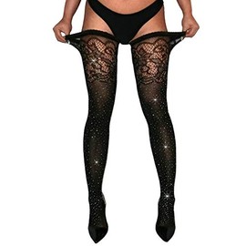 AROOMVE Women's Sparkle Rhinestone Stocking Sexy Shiny Socks Over Knee High Stocking