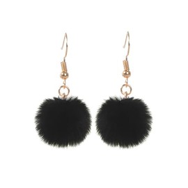 Small Furry Ball Dangle Earrings - Colorful Fluffy Pom Pom Snowball Drop Earrings - Trendy Winter Xmas Jewelry for Women-brown