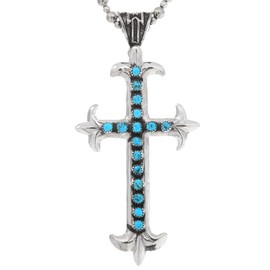 Sleeping Beauty Turquoise Navajo Cross Sterling Pendant With Silver Bead Necklace 0093