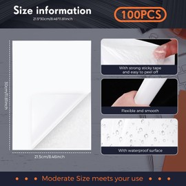 Nezyo 100 Pcs Double Sided Adhesive Sheets White Double Sided Tape Sheets Clear Sticky Strong Adhesive Tap Sheet for Craft with White Liner for Photo Album DIY Arts Handbook Making Home Decor, A4