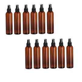 12 Pack - 8 oz – Empty Squeeze Plastic Bottle - Amber Cosmo with Fine Mist Atomizer - for Essential Oils, Perfumes, Cleaning Products, Plants, Hair, Vinegar - Alcohol Safe By Natural Farms
