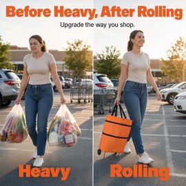 Bolsa de Compras Plegable 2 en 1 con Ruedas, Carrito de Compras Portátil y Versátil,Tela Oxford Resistente al Agua, Bolsa Reutilizable Ideal para El Hogar, Ligero y Portátil，Verde