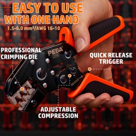PEBA Crimping Tool Kit, Solar Crimper for AWG 16-10 Solar Panel Cable Wire, with 6 Pairs Solar connectors, Solar Wire Stripper and 1 Pair Solar Connector Spanner Wrench - Ratchet Crimp Tool Set
