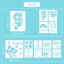 SAVITA 12Pcs Sunflower Bee Stencil Kit Honey Bee Reusable Template Painting Stencil Flower DIY Painting Crafts for Wood, Wall, Fabric, Canvas Drawing, Home Decor, 2 Sizes