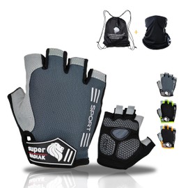 super NADIAK® Half-Finger Cycling Gloves-Half finger bike gloves-Lightweight cycling gloves-Fingerless cycling gloves-Cycling Accessories-Summer cycling gloves-Bike gloves (Black/Grey, M)