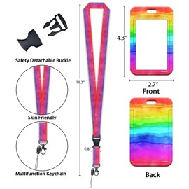Lanyards for ID Badges and Keys, Badge Reel Retractable Heavy Duty with 360° Swivel Carabiner Clip, ID Badge Holder with Breakaway Lanyard, Teacher Doctor Nurse Office Gifts (Rainbow Color)