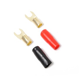 FELTECHELECTR 5pairs Crimp Barrier Spade Terminal Connectors for Speaker Wire Premium Plated Fork Adapters Red Black Boots for Superior Electrical