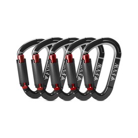 FVW Auto Locking Rock Climbing Carabiner Clips,Professional 25KN (5620 lbs) Heavy Duty Caribeaners for Rappelling Swing Rescue & Gym etc, Large D-Shaped Carabiners, (Black) 5 Pack