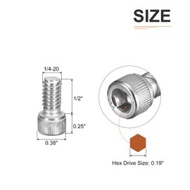 DTGN 1/4-20x1/2" Socket Head Cap Screws Bolts, 25Pcs 304 Stainless Steel 18-8, Machine Hex Socket Screw, Hex Drive, Bright Finish, UNC Coarse Thread Fully Threaded