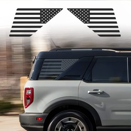 Precut American Flag Rear Side Window Decals Fits 2021+ Bronco Sport 2dr Rear Quarter 3rd Window Upgrade Bubble Free Vinyl Matte Black Kit of 2