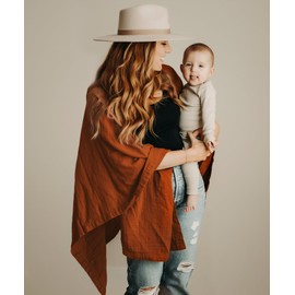 Kishu Baby Indi by Kishu Baby GOTS Organic Muslin Nursing Cover Up for Breastfeeding, Breathable Shawl, Scarf, Privacy Nursing Cover for Breastfeeding Moms (Rust)