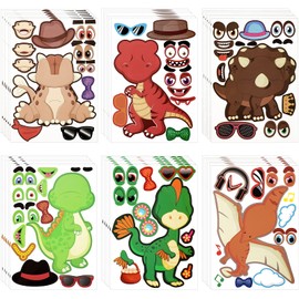 36 Sheets Make a Dinosaur Stickers Dinosaur Party Favors Make Your Own Dinosaur Sticker Cute Make a Face Dinosaur Stickers for Kids DIY Project Dinosaur Theme Birthday Party Favor (Cute Dinosaur)