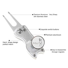 CRESTGOLF Switchblade Golf Divot Tool Golf Green Repair Pitch Fork(silver)