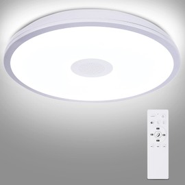 HOREVO Bathroom Ceiling Light Fixture, Waterproof IP65 18W LED Music Ceiling Lamp with Remote Control with Bluetooth Speaker,FCC and UL1598 Certified for Kitchen, Laundry, Hallway. (Need Wired)