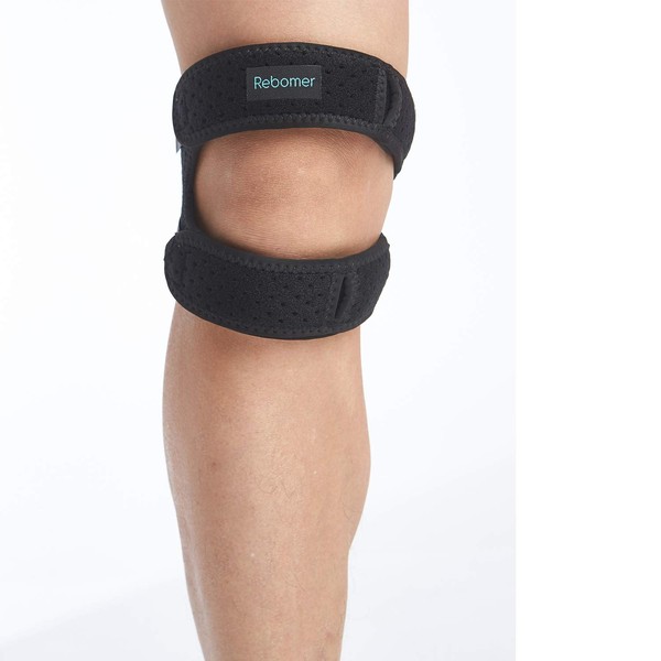 Rebomer Patella - Rodillera ajustable (almohadilla de silicona 3D) para hombres y mujeres, prevención del dolor de rodilla y estabilizador de rótula para correr, montar a caballo, levantamiento de pesas, fútbol, baloncesto, senderismo., 1 paquete