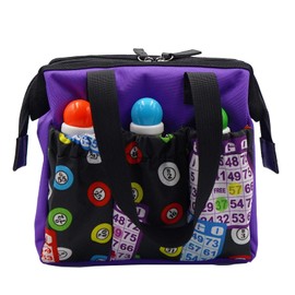Yuanhe Bingo Dauber Tote Bag - Purple Bingo Pattern Handle Bag with Zipper and 6 Pockets