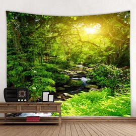 BOYOUTH Tapestry Wall Hanging,Creek in the Jungle Under the Sun Photos Digital Print Wall Tapestry Home Decor for Living Room Bedroom Dorm,90.5" Wide By 70.8" High