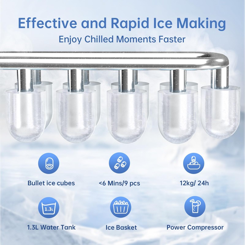 WIE Countertop Ice Maker with Handle, 26lbs/24H Portable Ice Machine,9
