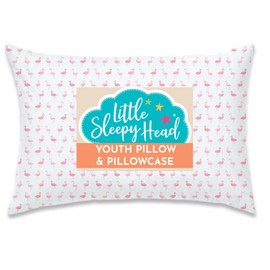 Little Sleepy Head Youth Pillow with Pillowcase 16x22, Soft Jumbo Toddler Pillow, Hypoallergenic Pillowcase - Best Kids Pillows for Sleeping, Perfect Kids Travel Pillow (Flamingo Flock)