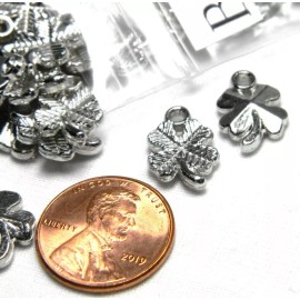 Bedazzlinbeads 10 Little Silver Shamrock 4 Leaf Clover Small Plastic St. Patrick's Day Charms