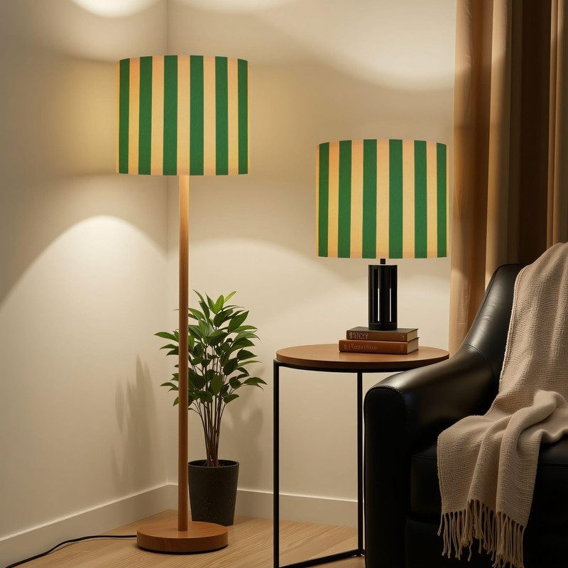 Linen Drum Lamp Shades 1 Pack, 13''Wx10"H, Green Yellow Striped