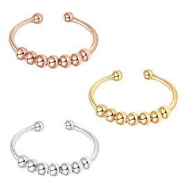 LIURFLNC Fidget Ring Anxiety Ring Anti-Stress Ring Open Spinner Anxiety Stress Ring for Women to Relieve Girls' Anxiety Women's Silver Gold Rose Gold Pack of 3, Stainless Steel, No Gemstone