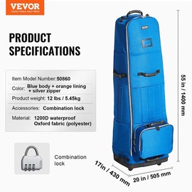 VEVOR Golf Club Travel Bag Golf Luggage Case Cover with Wheels 1000D Nylon - Color: 1200D Oxford Cloth