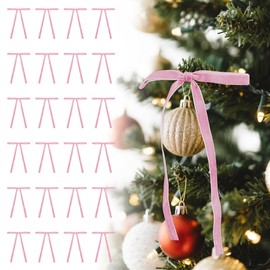 Utehilly Pink Vintage Velvet Bows Decorations Small Ornaments for Christmas Tree, Garland, Wreath, Door, Outdoor (24 Pcs, 5 * 7 Inch)