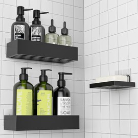 Diwoker Shower Shelf No Drilling - Pack of 3 Shower Shelves Bathroom Organiser with Soap Dish Shampoo Holder for Shower Black