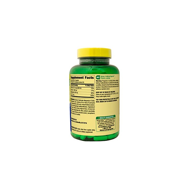 Spring Valley - Calcium Magnesium and Zinc, Plus Vitamin D3,