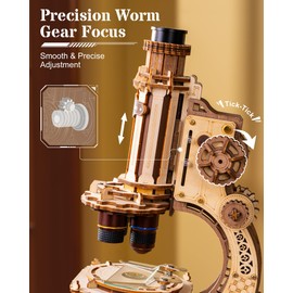 ROKR Wooden 3D Puzzle Building Kit, Real Optical Microscope with 40X-400X Magnification, STEM Science Toy for Students and Adults(ST005)