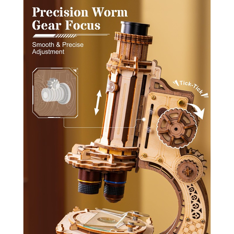 ROKR Wooden 3D Puzzle Building Kit, Real Optical Microscope with