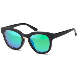 styleBREAKER Nerd 09020082 Women's Sunglasses with Wide Plastic Frame and Metal Edged Oval Flat Lenses Plastic Temple, Frame black gold / glass blue-green mirrored