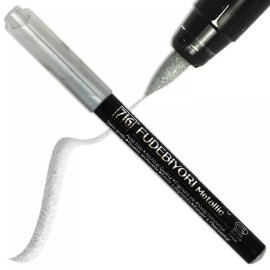 Kuretake Japanese ZIG Fudebiyori Metallic Silver Kuretake Fude Brush Pen, Made in Japan