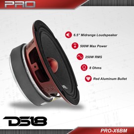 DS18 PRO-X6BM Loudspeaker - 6.5", Midrange, Red Aluminum Bullet, 500W Max, 250W RMS, 8 Ohms - Premium Quality Audio Door Speakers for Car or Truck Stereo Sound System (1 Speaker)