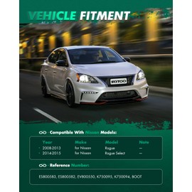 SCITOO 8pcs Front Suspension Kit Outer Inner Tie Rod End w/Steering Boot fit 2008-2013 for Nissan Rogue 2014-2015 for Nissan Rogue Select Sway Bar Link