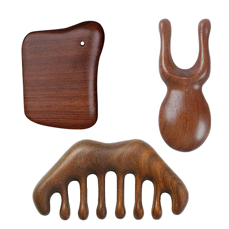 MIUPOO Wooden Gua Sha Manual Massage Board Kits, Face Scalp