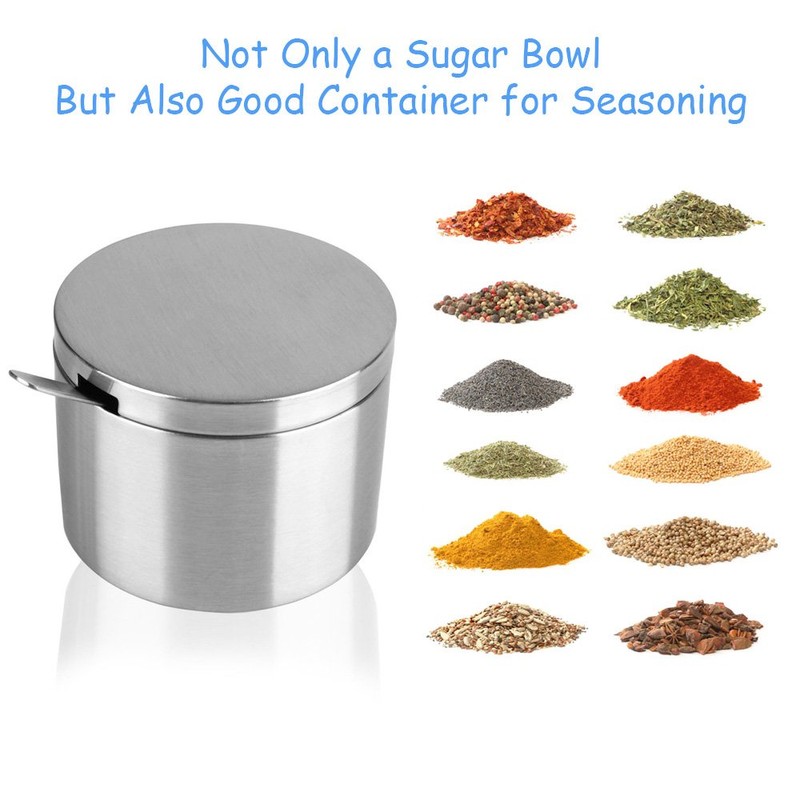 Arswin Sugar Container with Lid and Spoon,Spice Jars,Stainless Steel 12