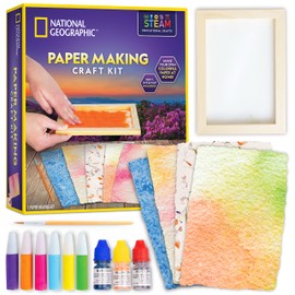 Blue Marble National Geographic Kids Paper Making Kit - Make & Decorate 10 Sheets of Craft Paper with Wooden Silk Screen Mold, Paints & More, Arts & Craft Kit for Scrapbooking & Other Kids Projects