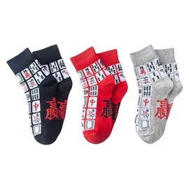 Bocotojp Thick Socks, Short Socks, Fashion Socks, Couple Socks, Mahjong Pattern, Men's, Medium Thick, Spring, Summer, Autumn, Winter, Unisex Socks, 3 Colors, Set of 3 Pairs, Multicolor, Free Size