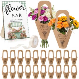 27 Pcs Flower Bar Kit Bloom Supplies Includes Flower Bar Sign Bouquet Wrapping Bags Ribbon for Wedding Bridal Shower Birthday Party Favors Table Centerpieces (Green Plaid)